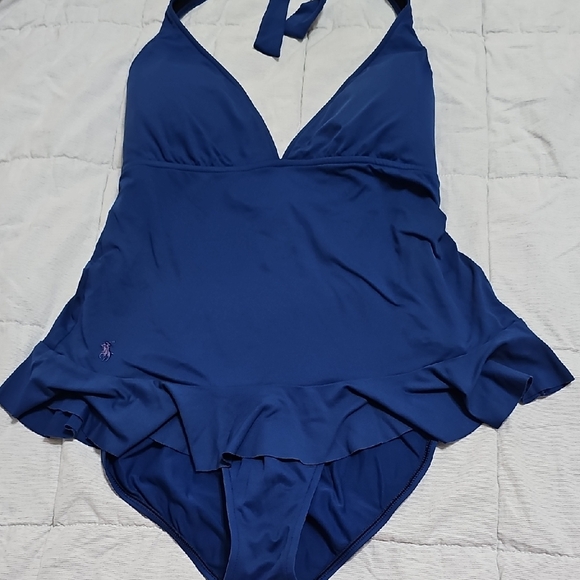 Ralph Lauren Blue Label Other - L Blue Ralph Lauren 1 Piece Swim Suit Dress Ruffle VTG